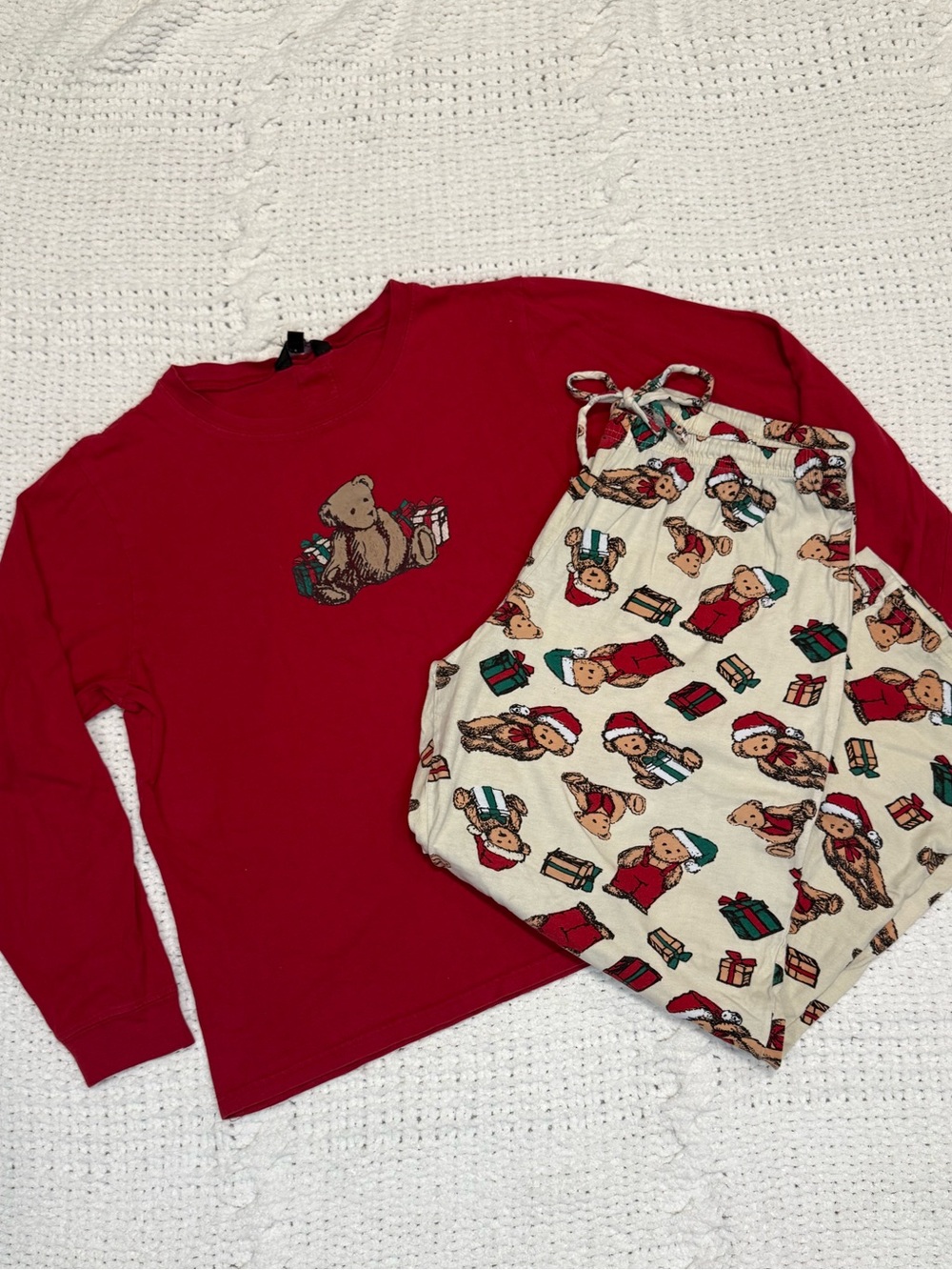 Cozy Vermont Teddy Bear Pajama Set with long sleeve top and pants